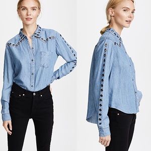Rails Clayton Grommet Denim Shirt Small Raw Hem